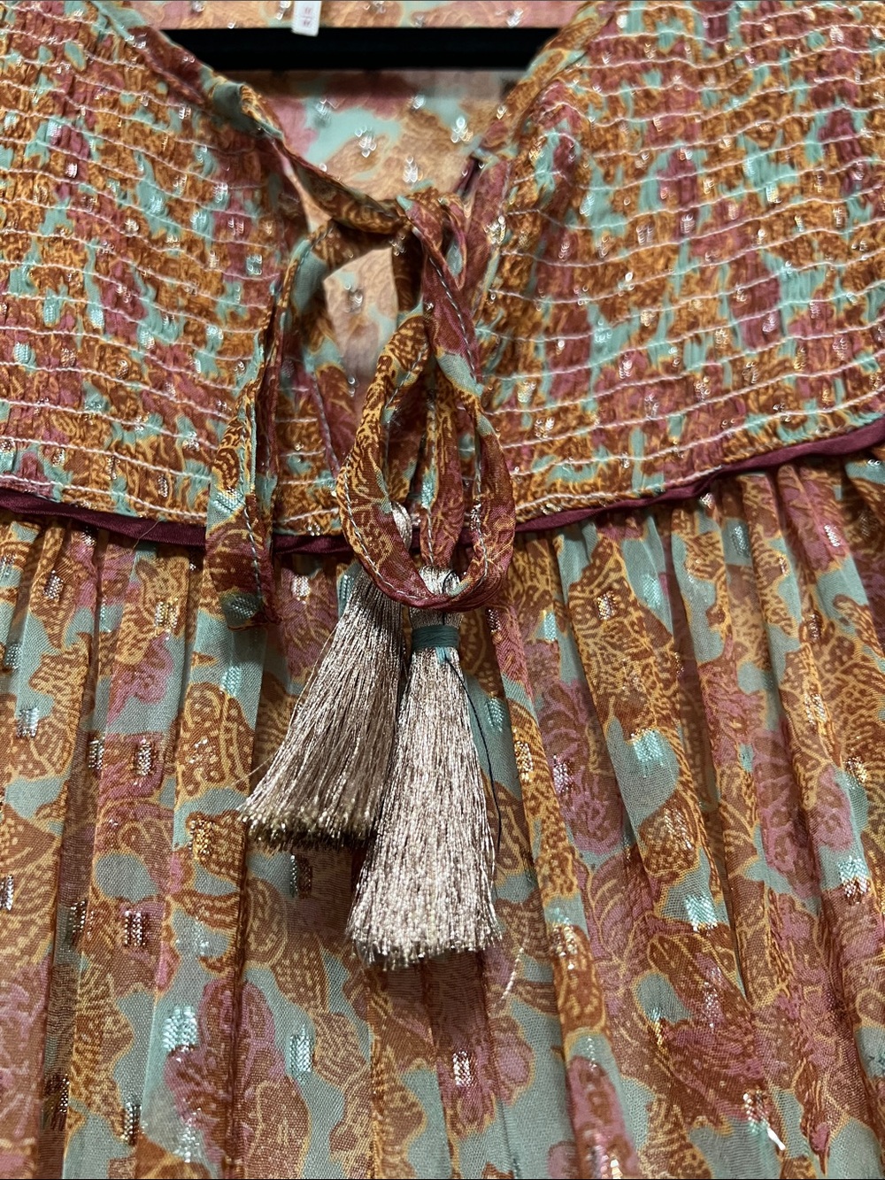 Free People Boho Floral Tiered Peasant Dress in Rust - Picture 6 of 8